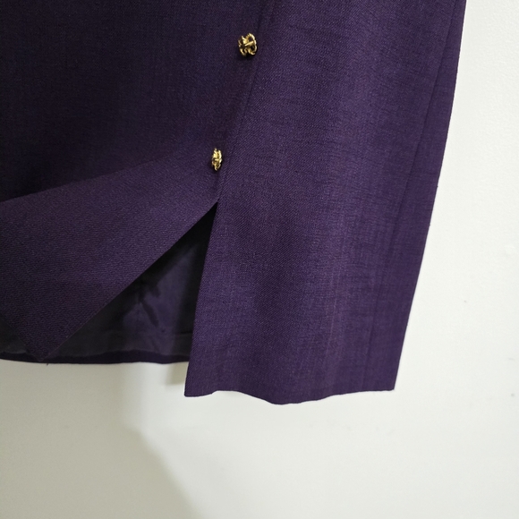 KASPER ASL size 12 vintage 2 Piece Skirt Suit Gold Buttons Shoulder‎ Pads Purple - Picture 6 of 16